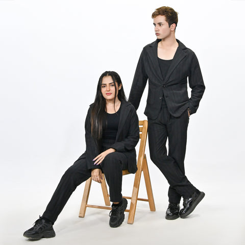 Jupiter Celebrity Self Textured Gender Neutral Black Casual Pant Coat