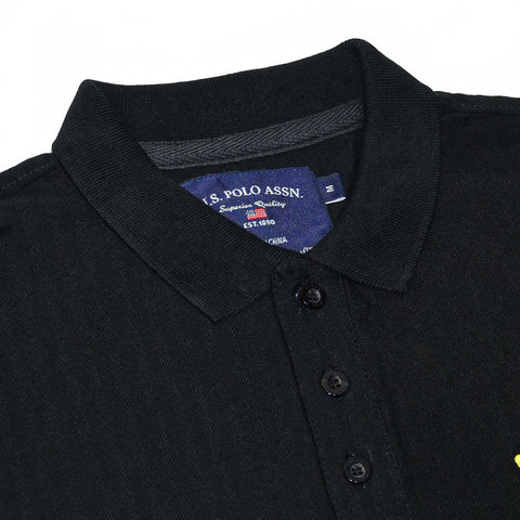 Textured Fabric Black Elite Cotton Polo For Men