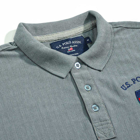 Textured Fabric Silver Grey Premium Cotton Polo For Men