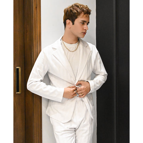 Jupiter Celebrity Self Textured Gender Neutral White Casual Pant Coat