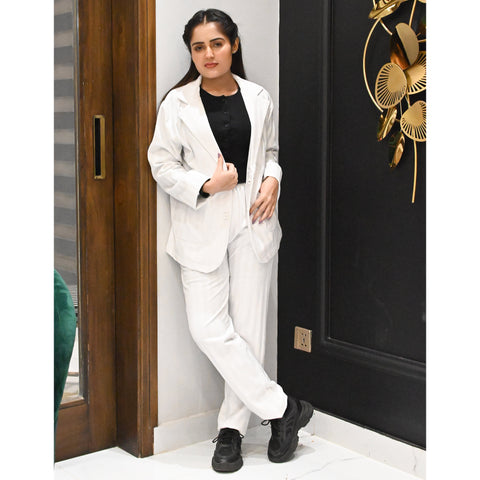 Jupiter Celebrity Self Textured Gender Neutral White Casual Pant Coat