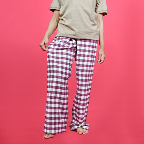 Unisex Checked Loungewear Comfy Soft Maroon Cotton Trouser