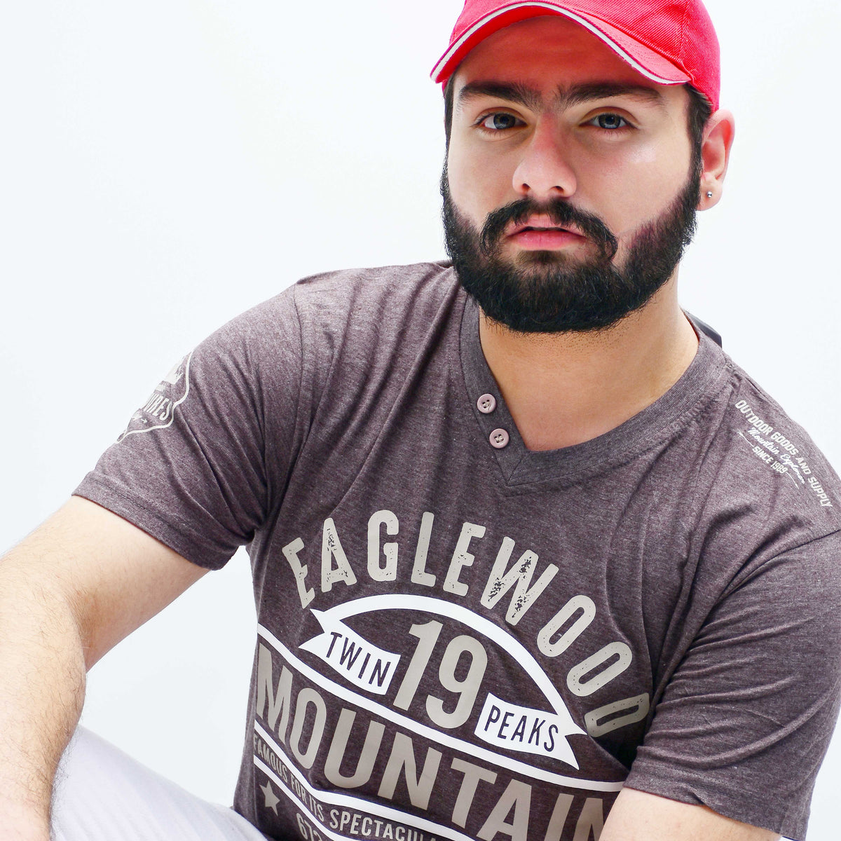 Eagle Wood V Neck Cotton Tee Shirt For Men