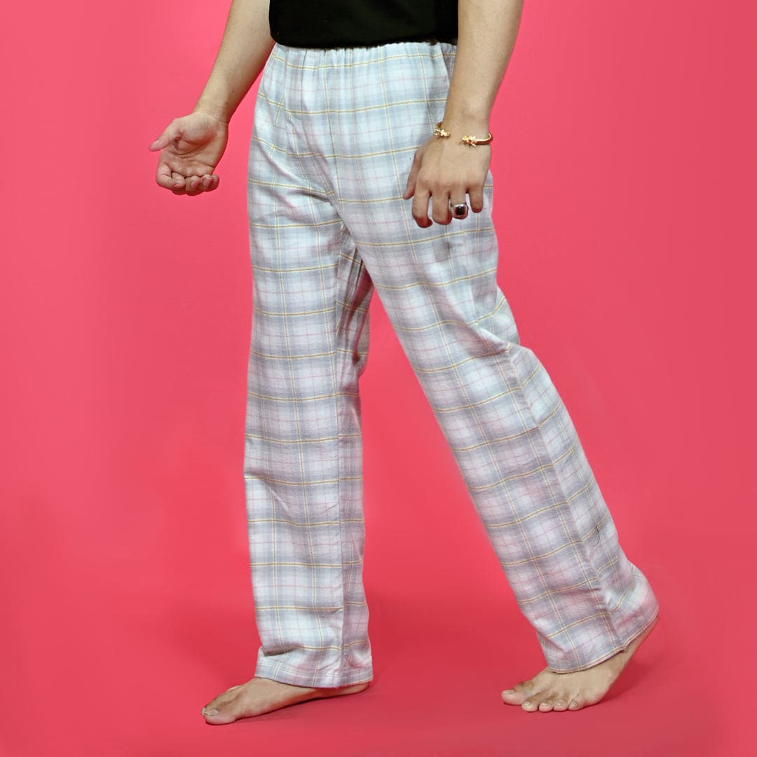 Unisex Checked Loungewear Comfy Soft Light Green Cotton Trouser