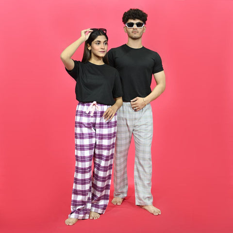 Unisex Checked Loungewear Purple Comfy Soft Cotton Trouser