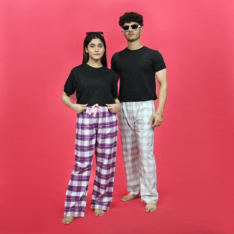 Unisex Checked Loungewear Purple Comfy Soft Cotton Trouser