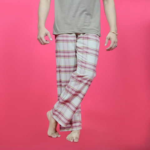 Unisex Checked Loungewear Comfy Soft Light Grey Cotton Trouser