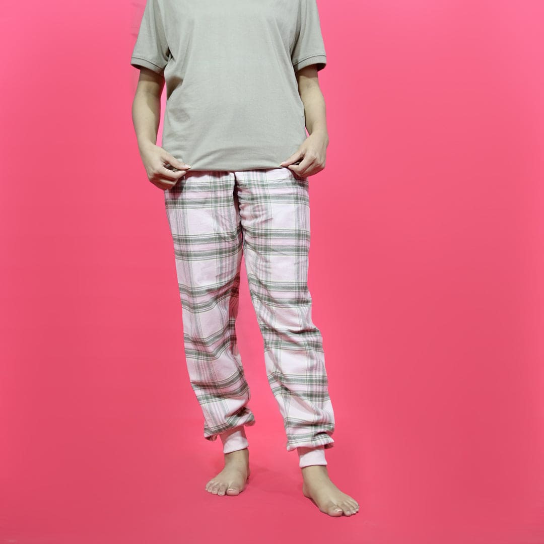 Unisex Checked Loungewear Comfy Soft Light Pink Cotton Trouser