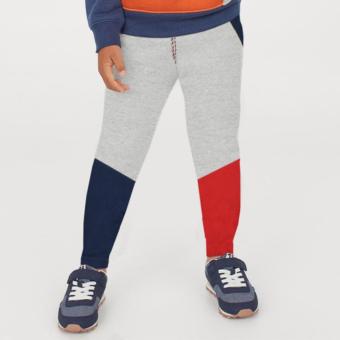 Boys Color Block Slub Grey Trouser