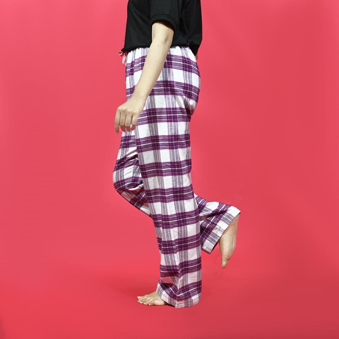 Unisex Checked Loungewear Purple Comfy Soft Cotton Trouser