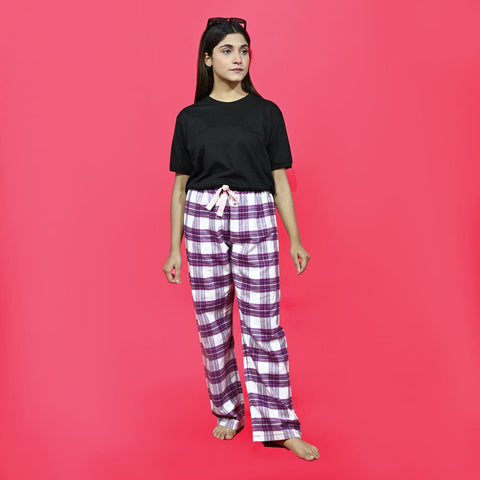 Unisex Checked Loungewear Purple Comfy Soft Cotton Trouser