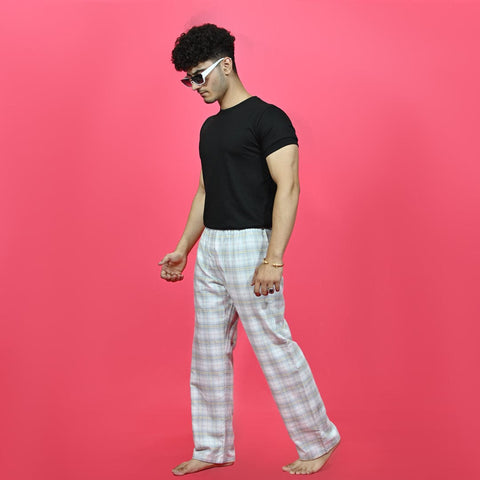 Unisex Checked Loungewear Comfy Soft Light Green Cotton Trouser