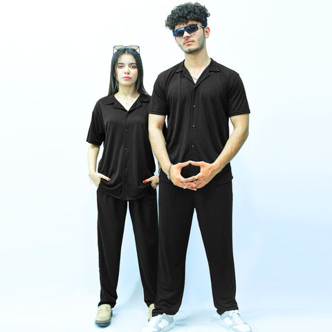 Jupiter Celebrity Unisex French Pique Black Coord Set