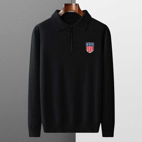 Quarter Zip Premium Logo Long Sleeve Polo For Men