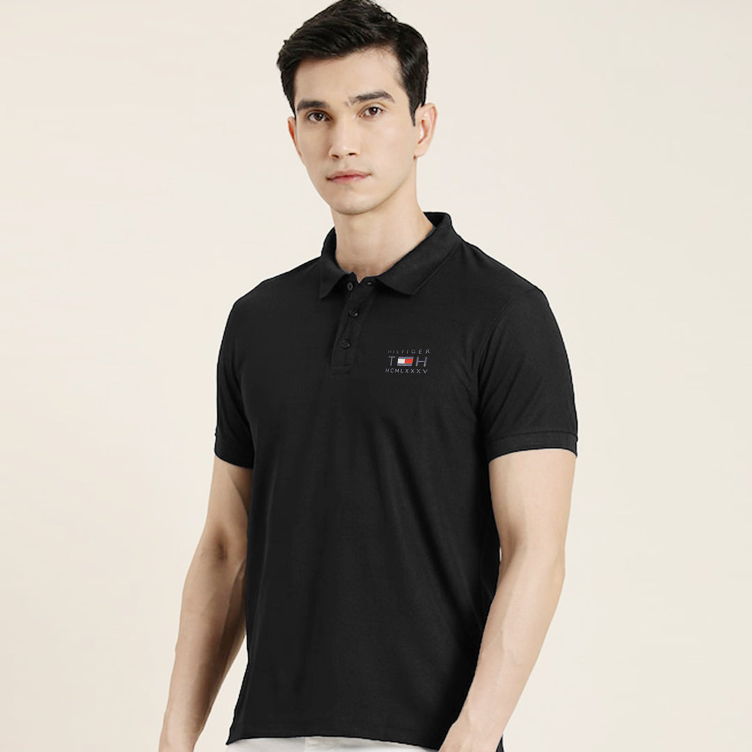 Cossic Premium Logo Black Cotton Polo For Men