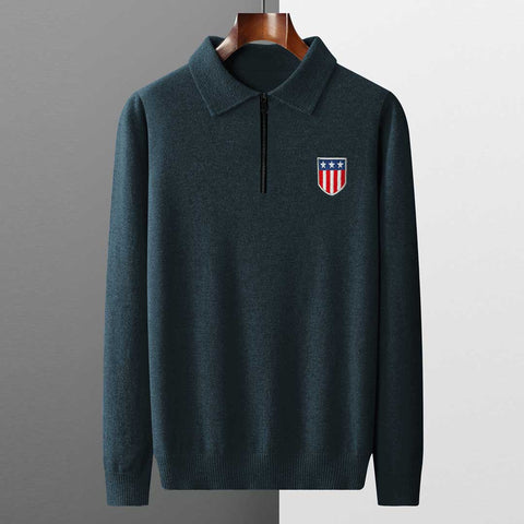 Quarter Zip Premium Logo Long Sleeve Polo For Men