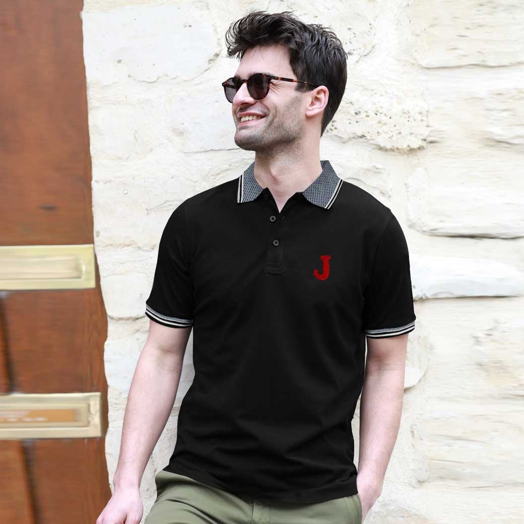 Jupiter Jacquard Collar Chenille Embroidered Logo Men Cotton Polo