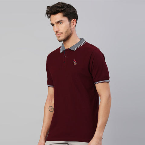 Jacuard Knitt Collar Men Standard Cotton Polo