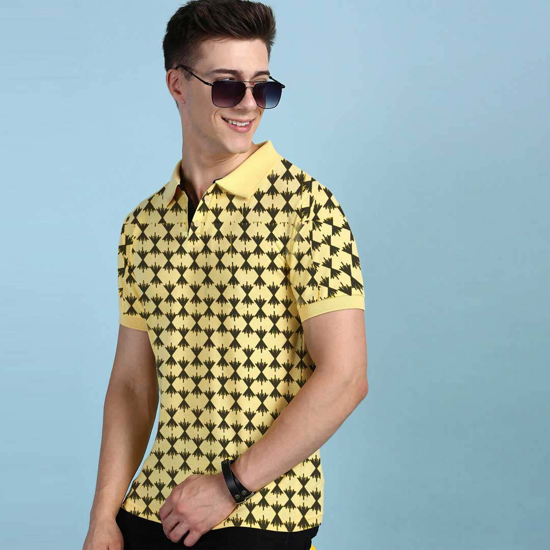 Jupiter All Over Broken Square Printed Cotton Polos