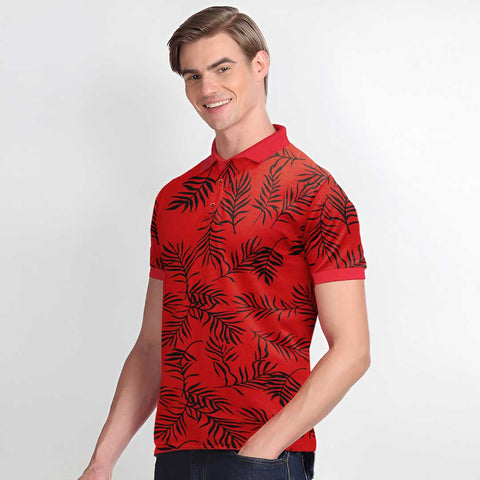 Jupiter All Over Floral Leaf Cotton Polo