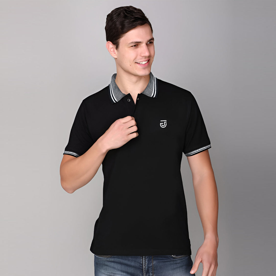 Jupiter Jacquard Collar Pique Cotton Polo For Men