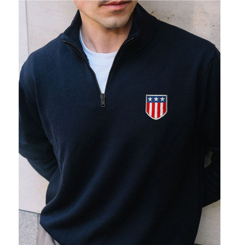 Quarter Zip Premium Logo Long Sleeve Polo For Men