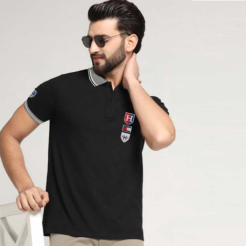 Noble Men Fashion Embroidered Tipping Collar Polo Shirt