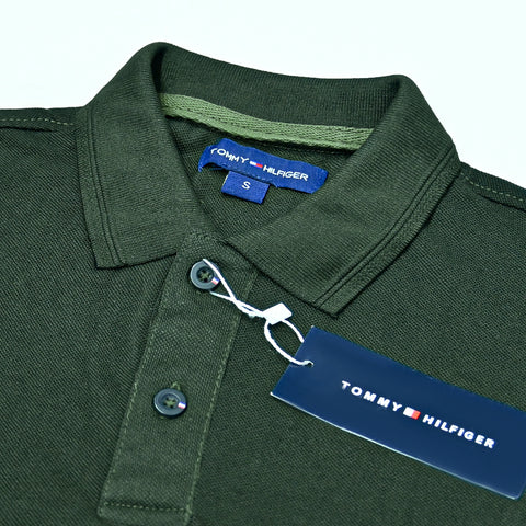 Embossed Logo Battalion Green Cotton Polo For Men