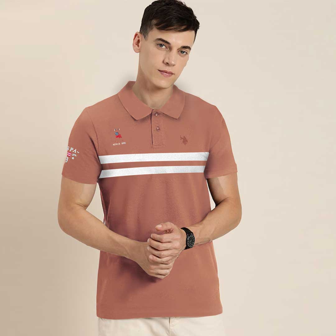 Premium logo high street front panel men cotton polo