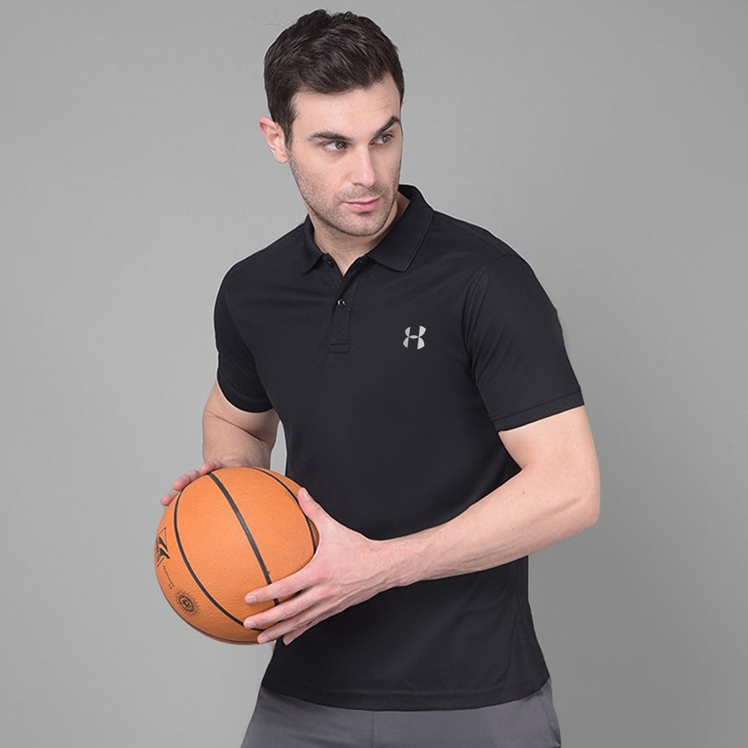 Premium 360 Stretch Playoff Black Polo For Men