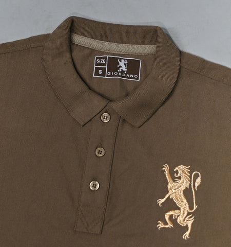 Textured Fabric Premier Logo Brown Cotton Polo For Men