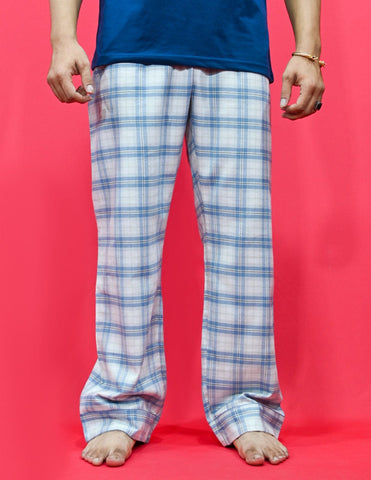 Unisex Checked Loungewear Comfy Soft Sky Cotton Trouser