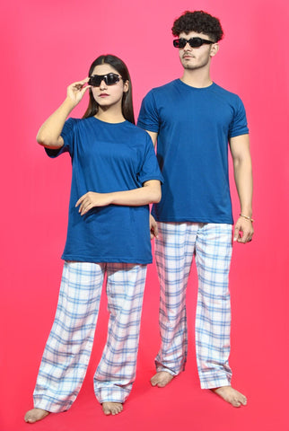 Unisex Checked Loungewear Comfy Soft Sky Cotton Trouser