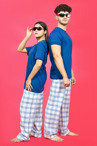 Unisex Checked Loungewear Comfy Soft Sky Cotton Trouser