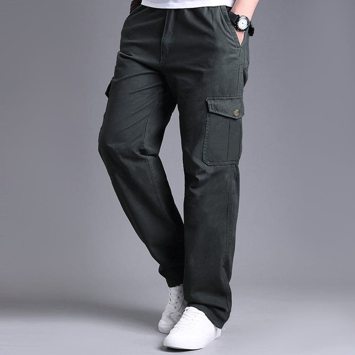 Jupiter French Twill Grey Cotton Cargo Trouser For Men