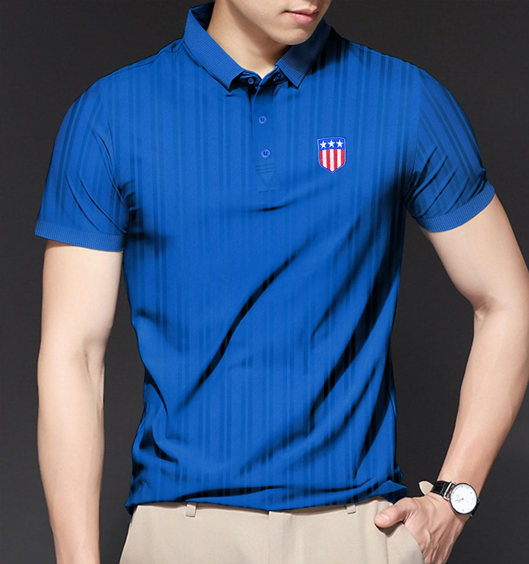 Textured Fabric First-Rate Blue Cotton Polo For Men