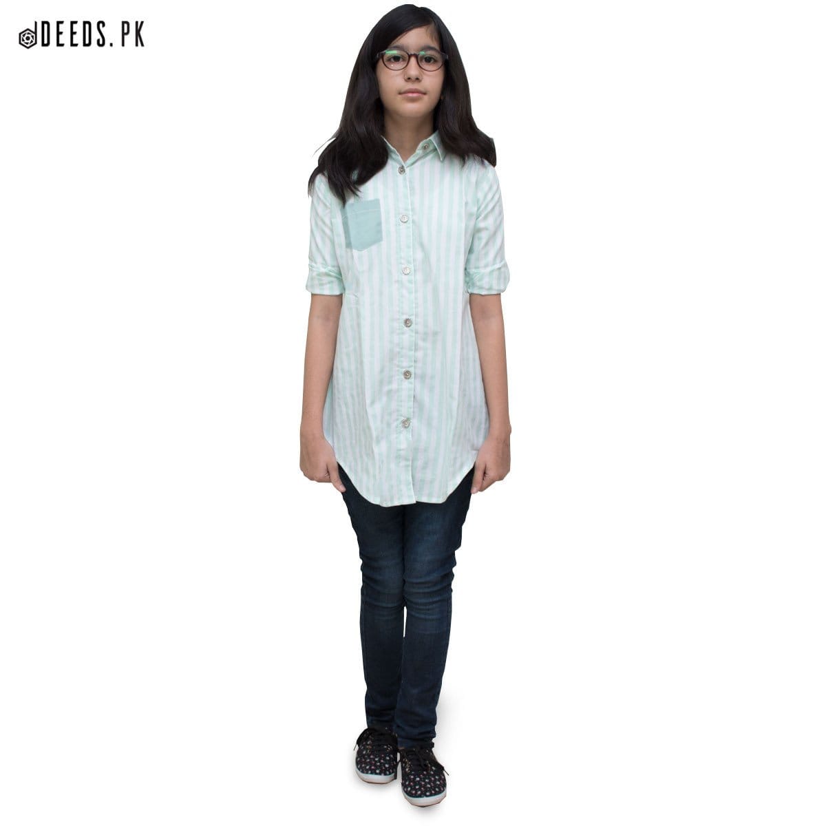 Green Vertical Stripe Top - Deeds.pk