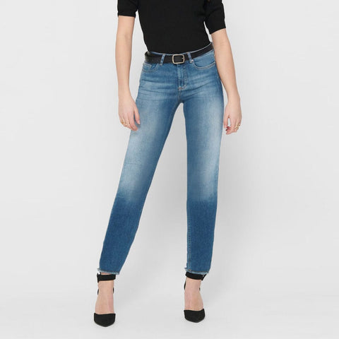 WOMEN RIPPED BOTTOM MID RISE DARK BLUE DENIM (WAIST 26 TO 36)