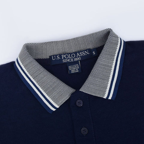 Jacuard Knitt Collar Men Standard Cotton Polo