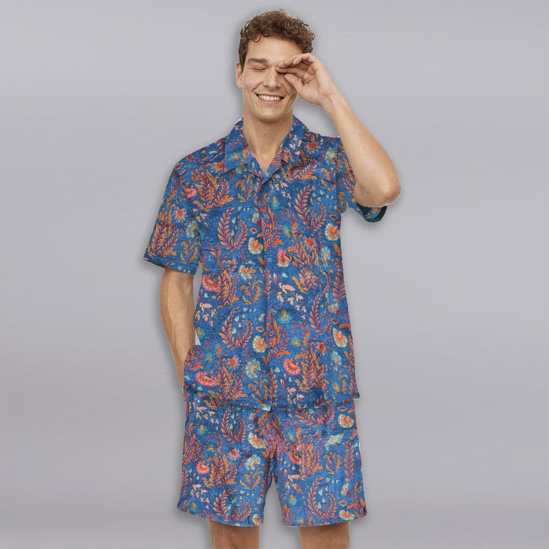 Jupiter Men Holiday Cotton Linen Beach Flora  Twin Set