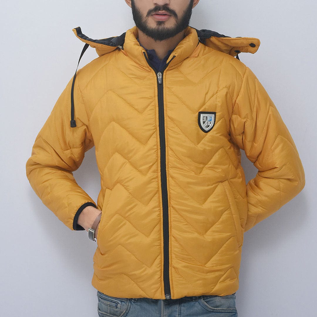 Men Detachable Hood Solid PufferÂ Jacket