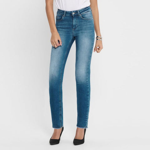 WOMEN RIPPED BOTTOM MID RISE STEEL BLUE DENIM (WAIST 26 TO 36)