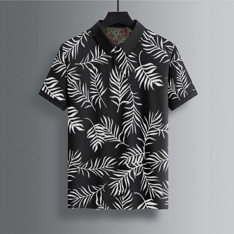 Jupiter All Over Floral Leaf Cotton Polo