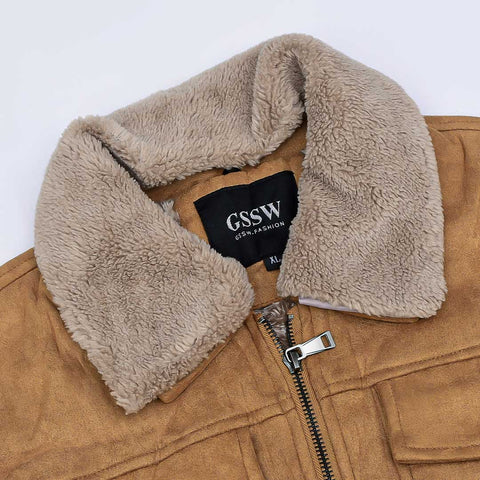 Imported Suede Rich Do Fur Collar Premium Jacket For Men