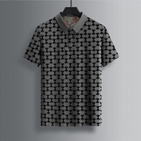 Jupiter All Over Broken Square Printed Cotton Polos