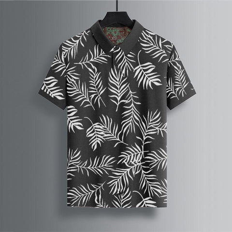 Jupiter All Over Floral Leaf Cotton Polo