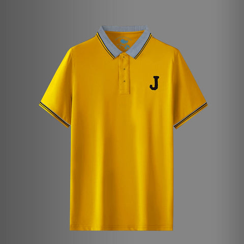 Jupiter Jacquard Collar Chenille Embroidered Logo Men Cotton Polo