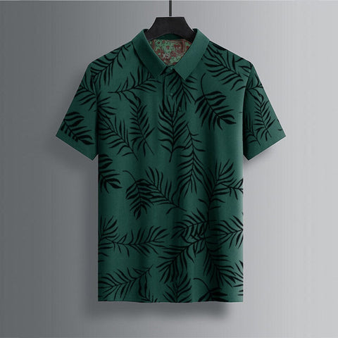 Jupiter All Over Floral Leaf Cotton Polo