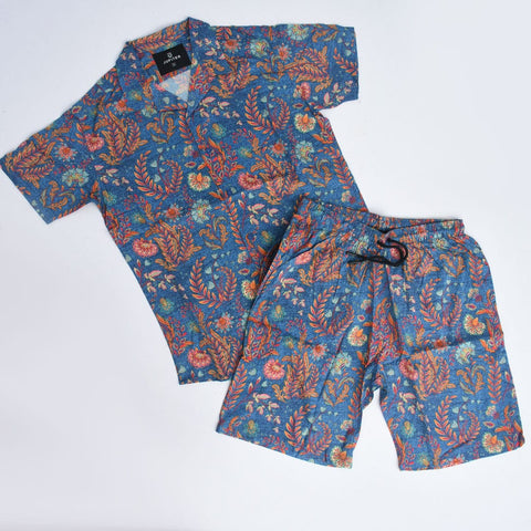 Jupiter Men Holiday Cotton Linen Beach Flora  Twin Set