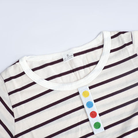 HJBZ Kids Stripe Crew Neck  Dots Patch Tee Shirt (1 TO 6 YEARS)